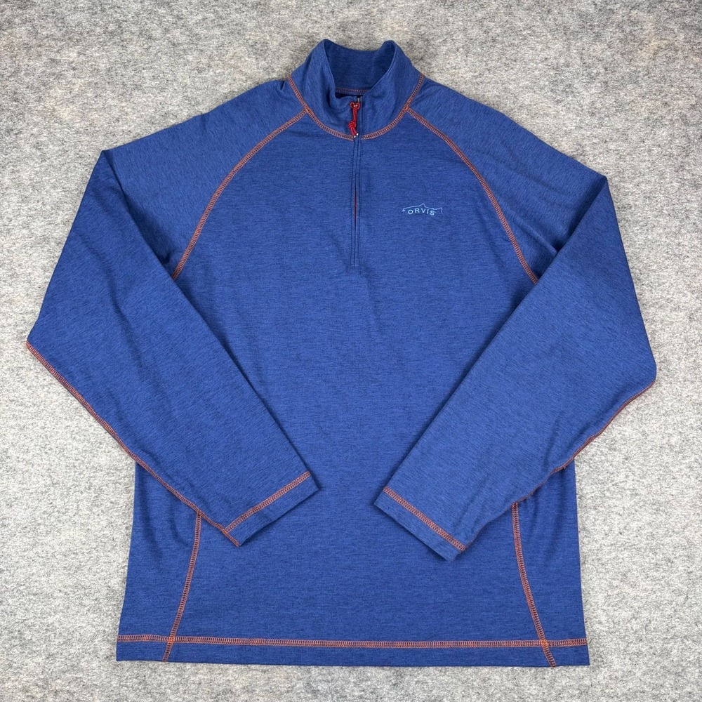 Orvis Trout Bum 1/4 Zip Pullover Shirt Long Sleeve Blue Mens Small S